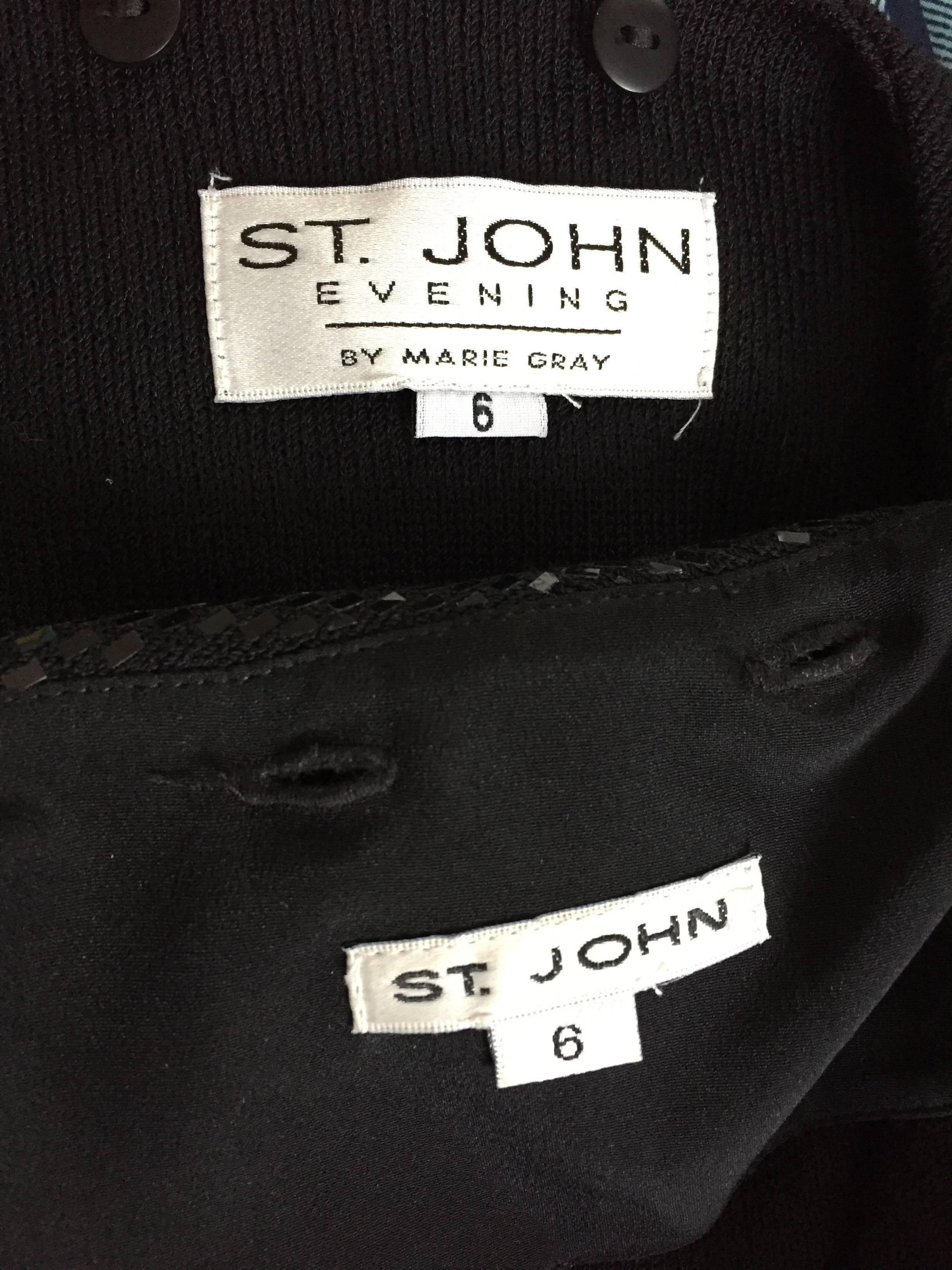 VINTAGE St John Black Evening Knit Sweater Jacket Cardigan w/ Removable Collar 6 3