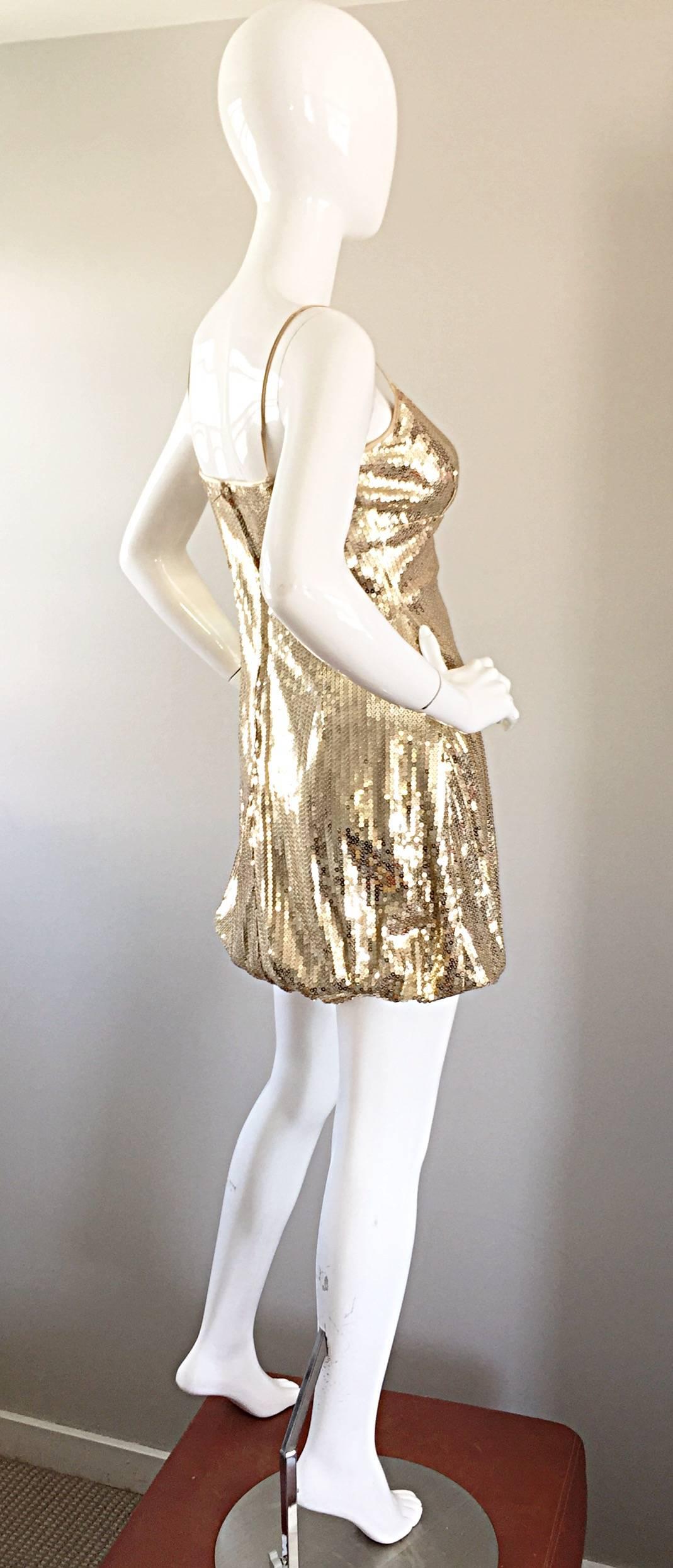 Brown Sexy 1990s Vintage Gold Sequin 90s Mini Babydoll Dress Size XS - Small 