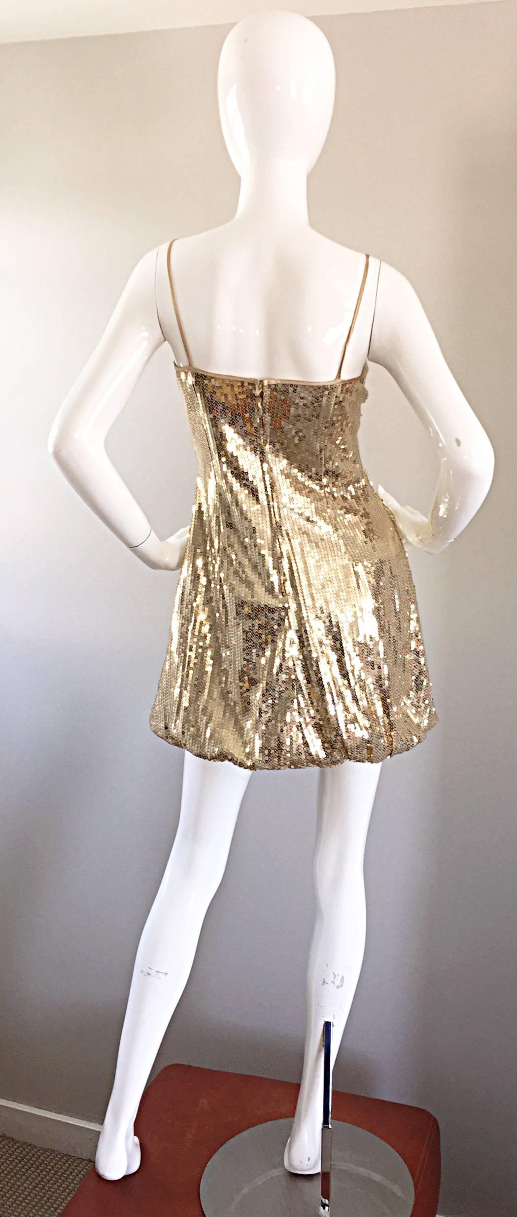 Women's Sexy 1990s Vintage Gold Sequin 90s Mini Babydoll Dress Size XS - Small 