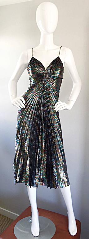AMAZING 1970s Samir Rainbow Metallic Sexy Pleated Vintage Disco 70s Dress  at 1stDibs | rainbow disco dress, vintage disco dress, 70s dresses disco