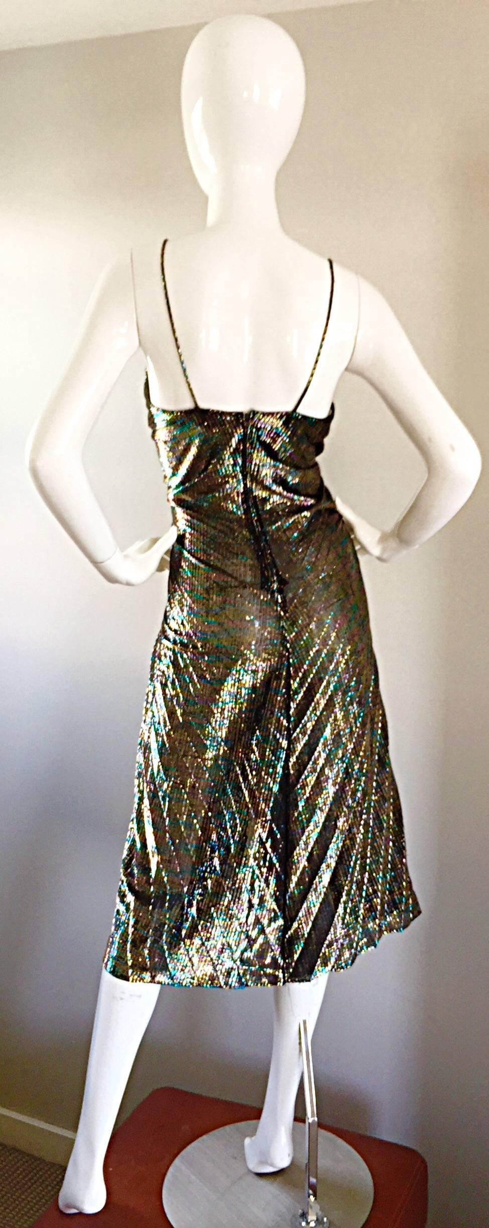 AMAZING 1970s Samir Rainbow Metallic Sexy Pleated Vintage Disco 70s Dress 1