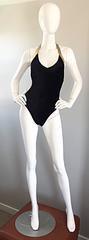 Vintage Yves Saint Laurent YSL Black and Gold Velvet One Piece Swimsuit Bodysuit