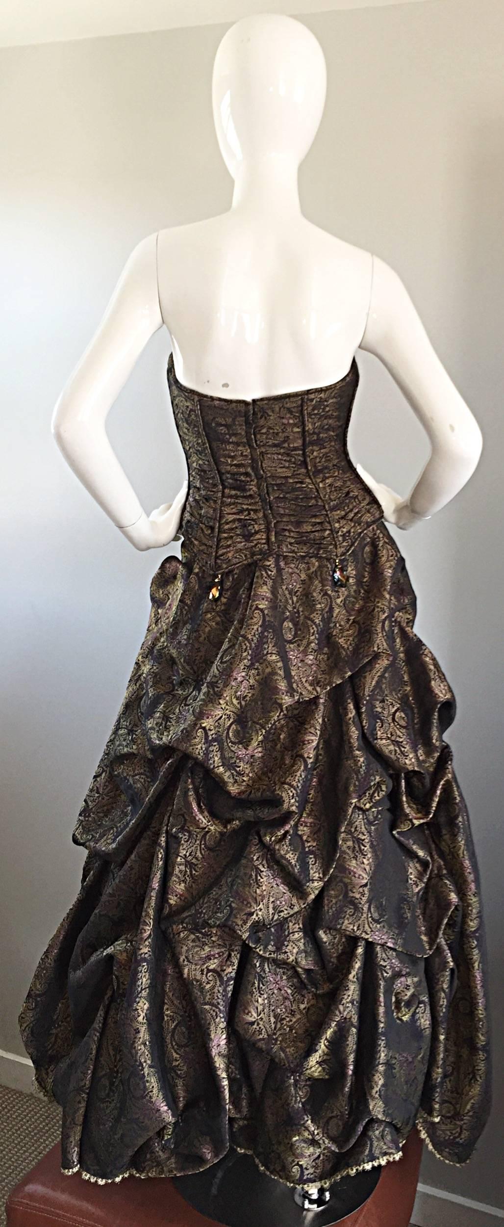 Black Amazing Vintage Patricia Rhodes 3 Piece Bustle Paisley Victorian Gown Ensemble For Sale