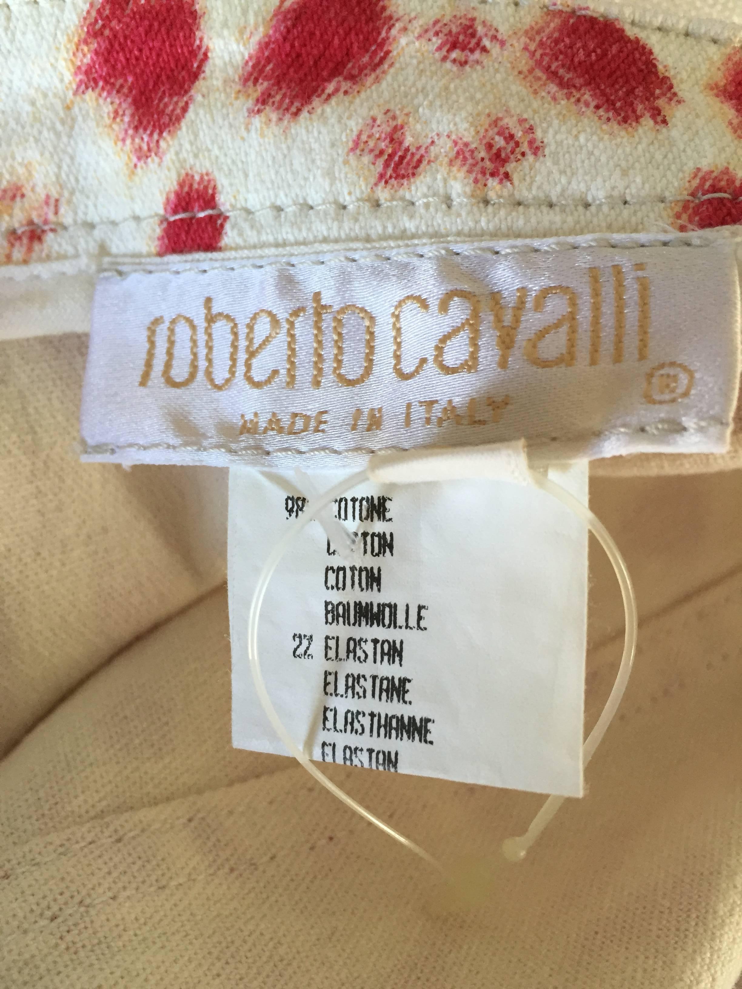 Vintage Roberto Cavalli Leopard Print 1990s Sexy Red + Yellow BodCon Denim Skirt For Sale 5