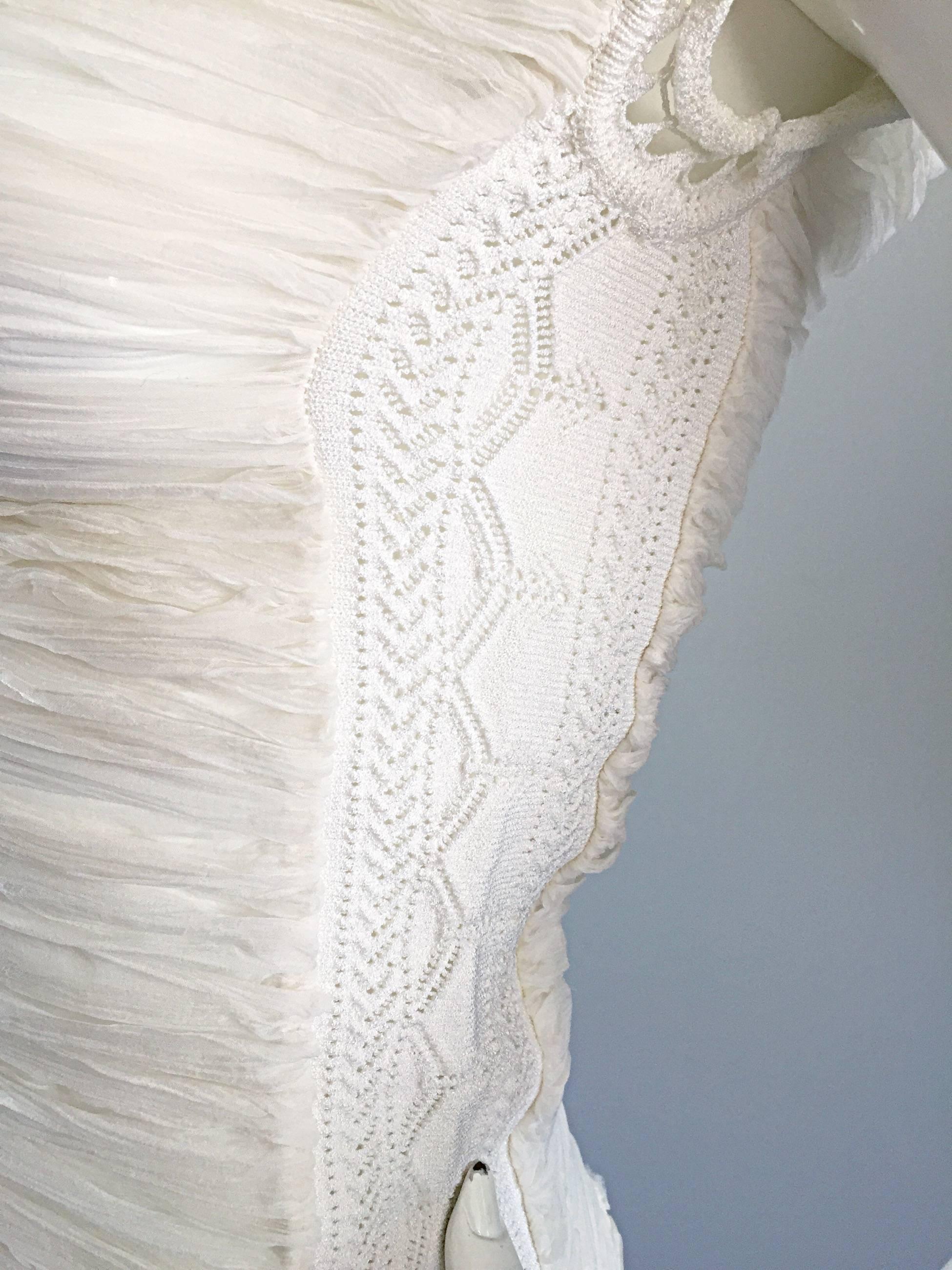 Roberto Cavalli 1990s White Silk Chiffon + Crochet Beautiful Vintage Angelic Top 1