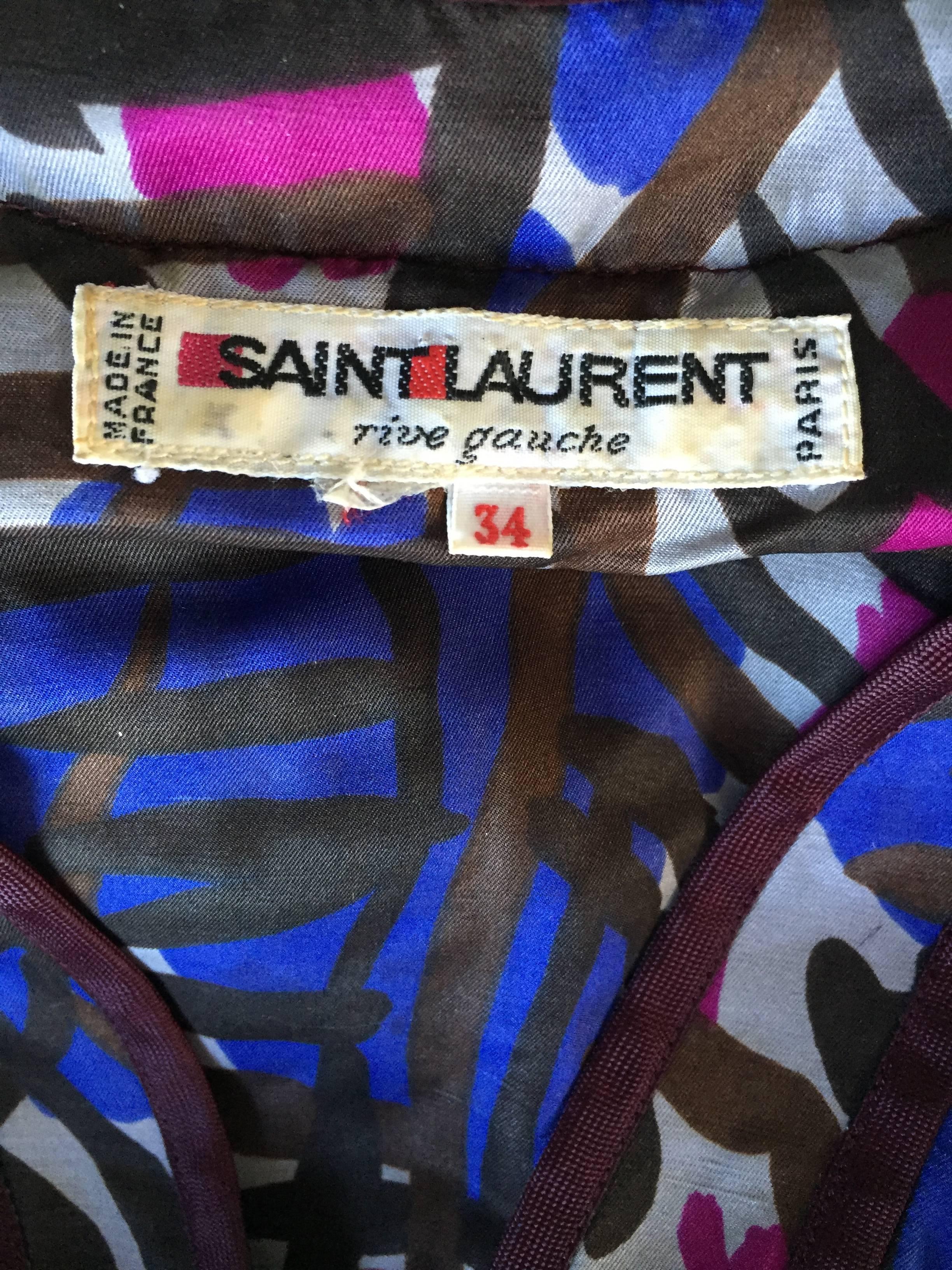 Yves Saint Laurent Rive Gauche Vintage Graffiti Print Silk Sleeveless Dress For Sale 3