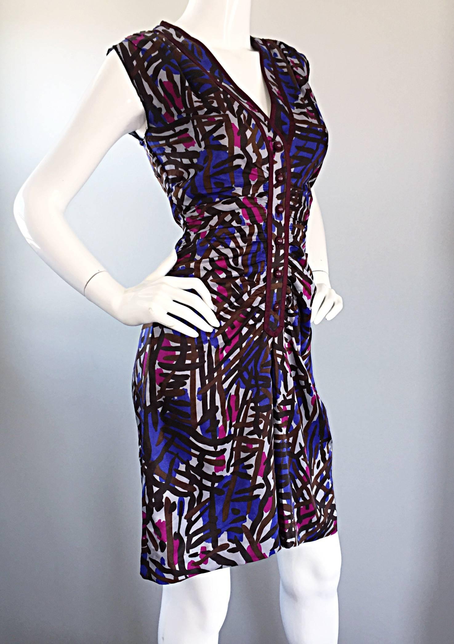 Yves Saint Laurent Rive Gauche Vintage Graffiti Print Silk Sleeveless Dress In Excellent Condition For Sale In San Diego, CA