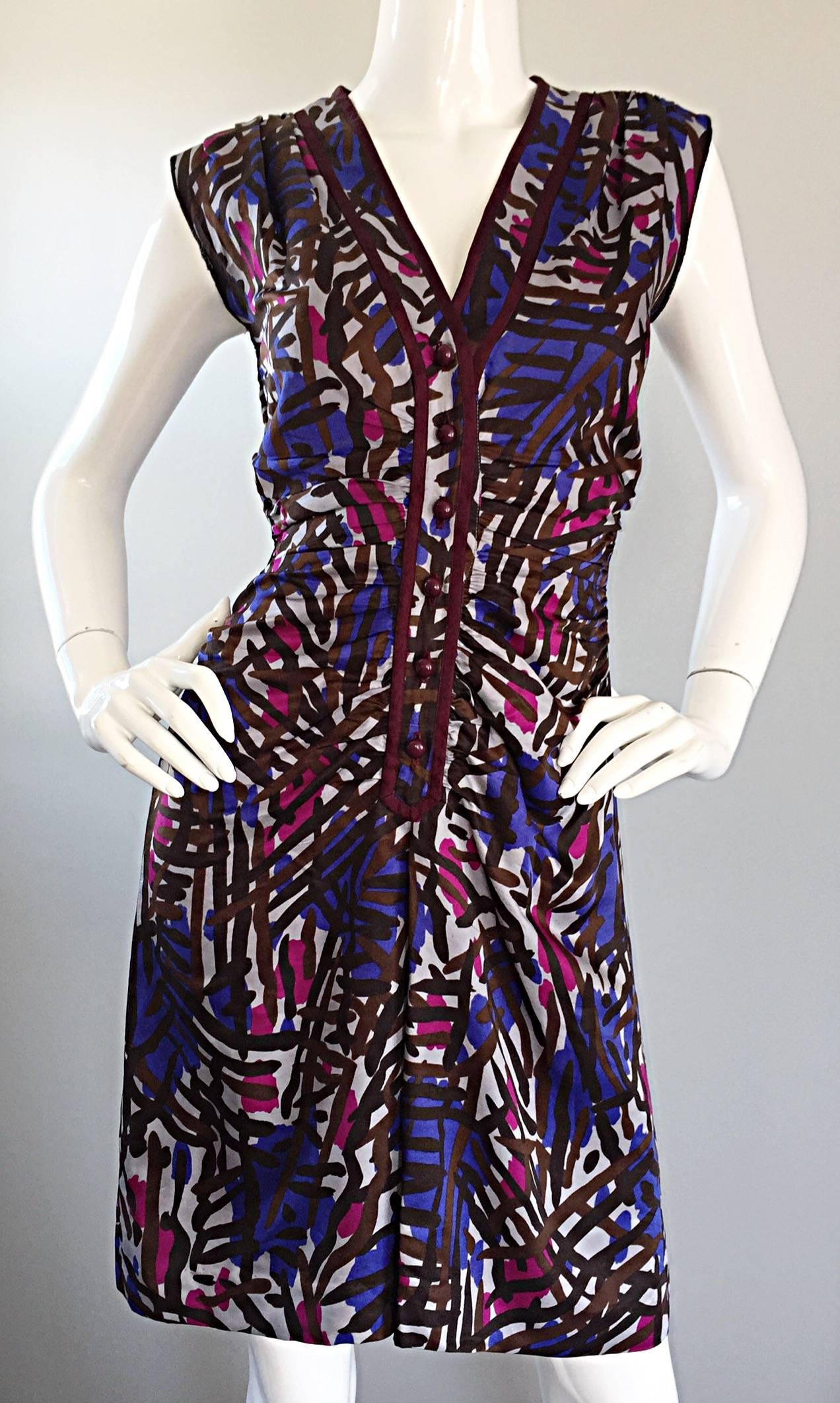 Women's Yves Saint Laurent Rive Gauche Vintage Graffiti Print Silk Sleeveless Dress For Sale