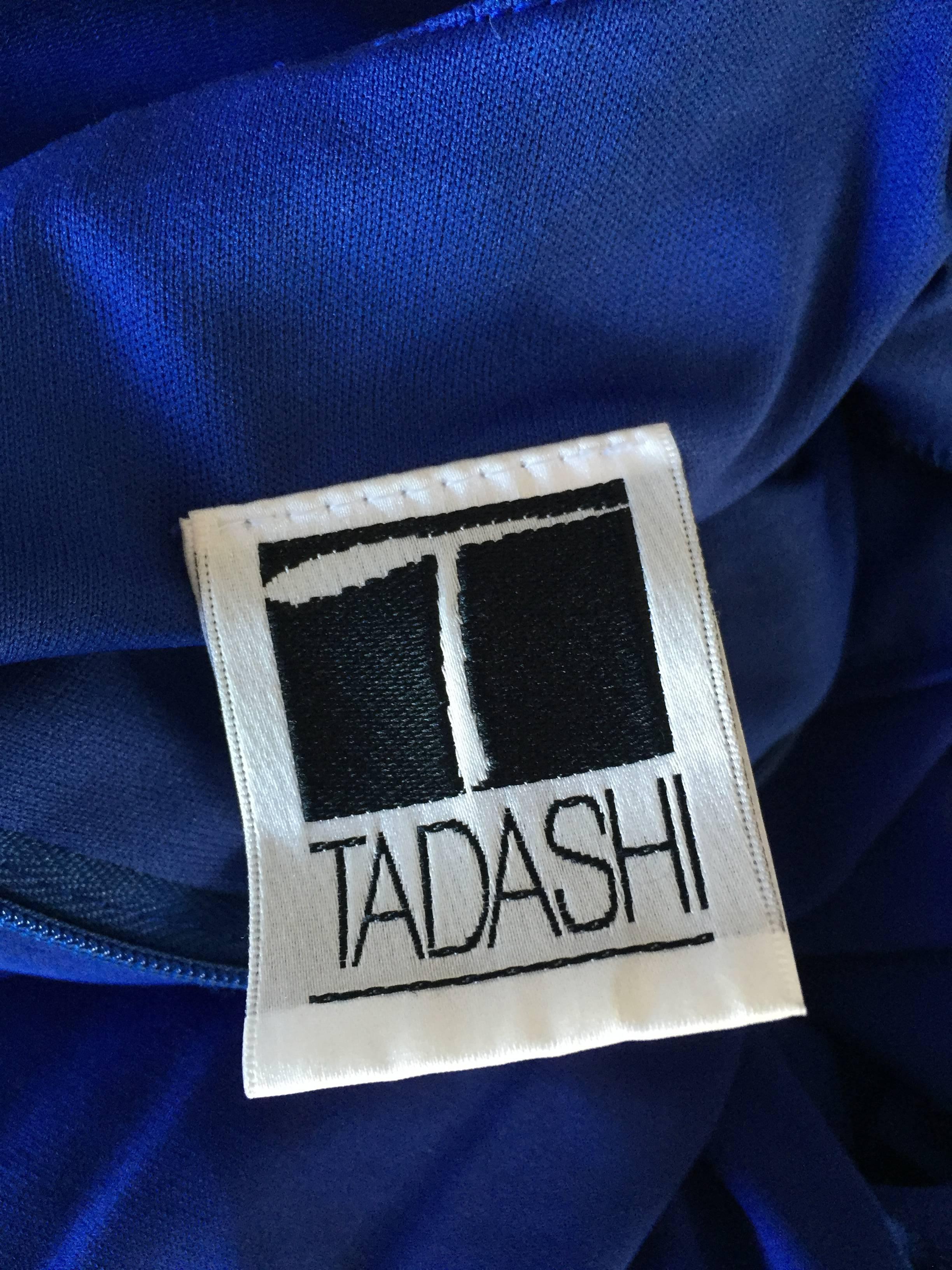 Tadashi Shoji Robe courte moulante vintage à manches longues froncée bleu royal, années 1990 en vente 5