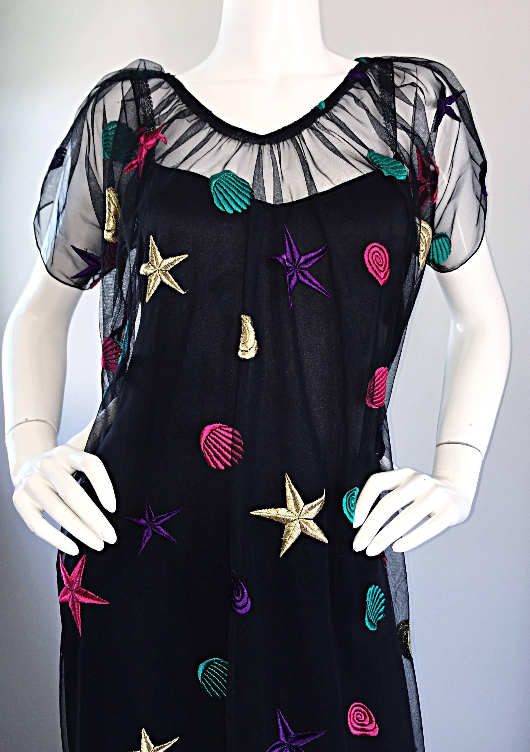 Holly's Harp Vintage ' Stars and Shells ' Rare Colorful Boho Dress & Overlay Set (Schwarz)