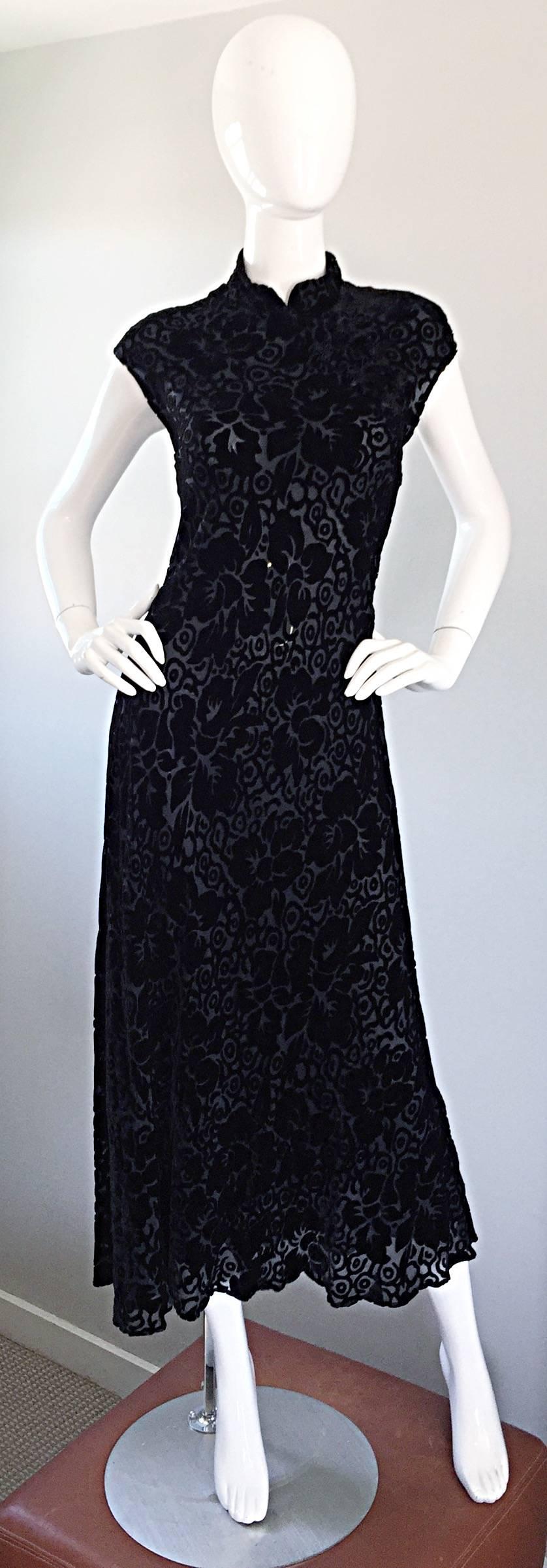 Important Vintage Donna Karan Chinese Inspired Black Silk Cut Out Velvet Dress 3