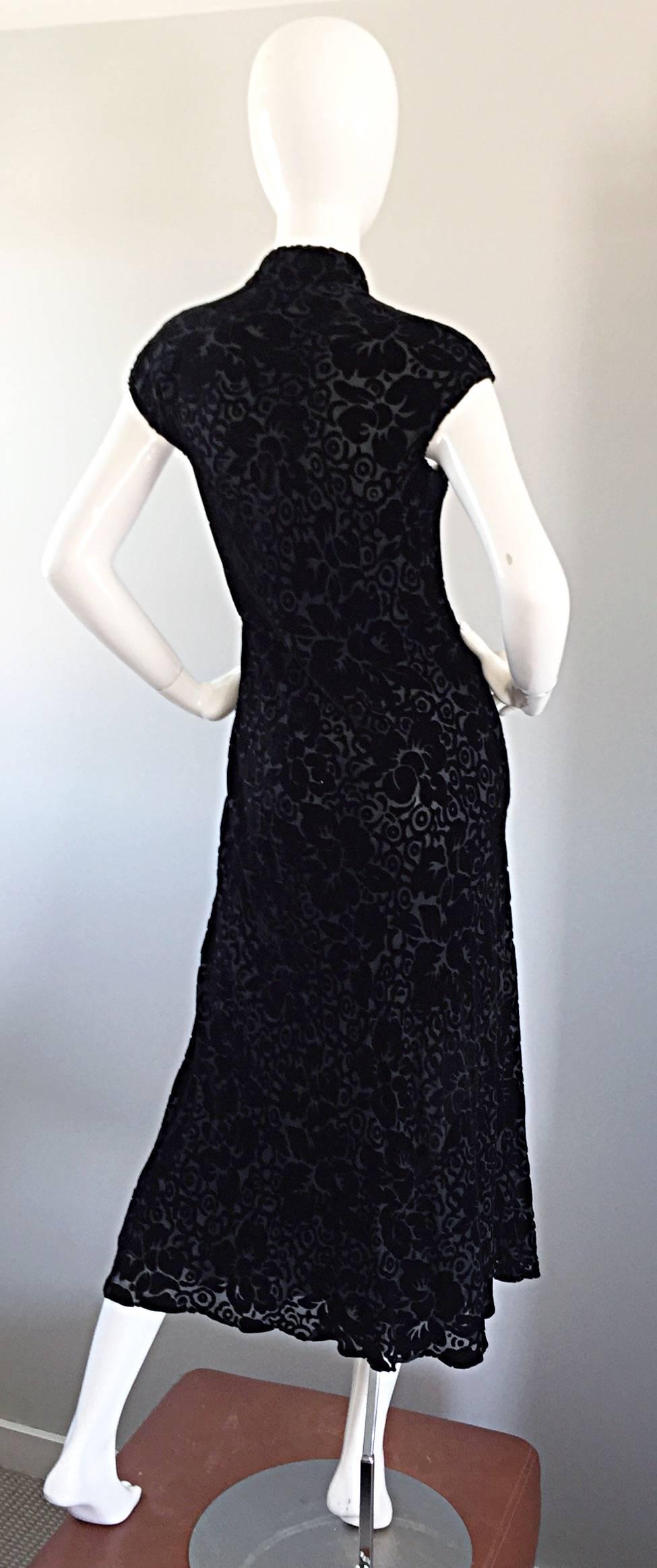 Women's Important Vintage Donna Karan Chinese Inspired Black Silk Cut Out Velvet Dress