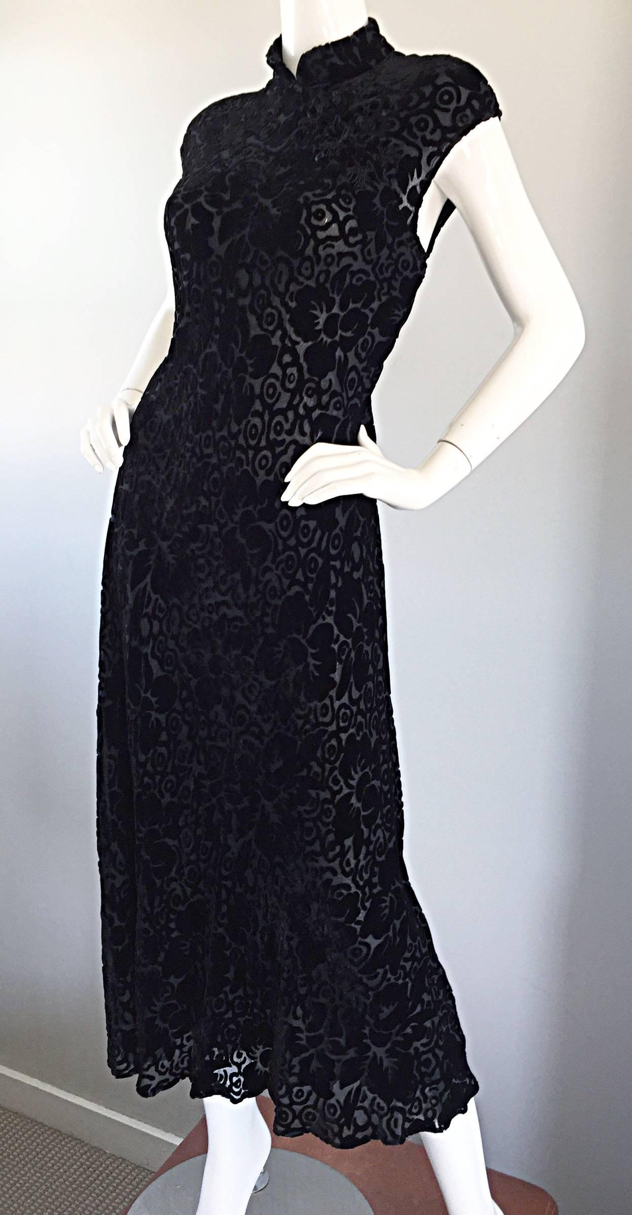 Important Vintage Donna Karan Chinese Inspired Black Silk Cut Out Velvet Dress 2