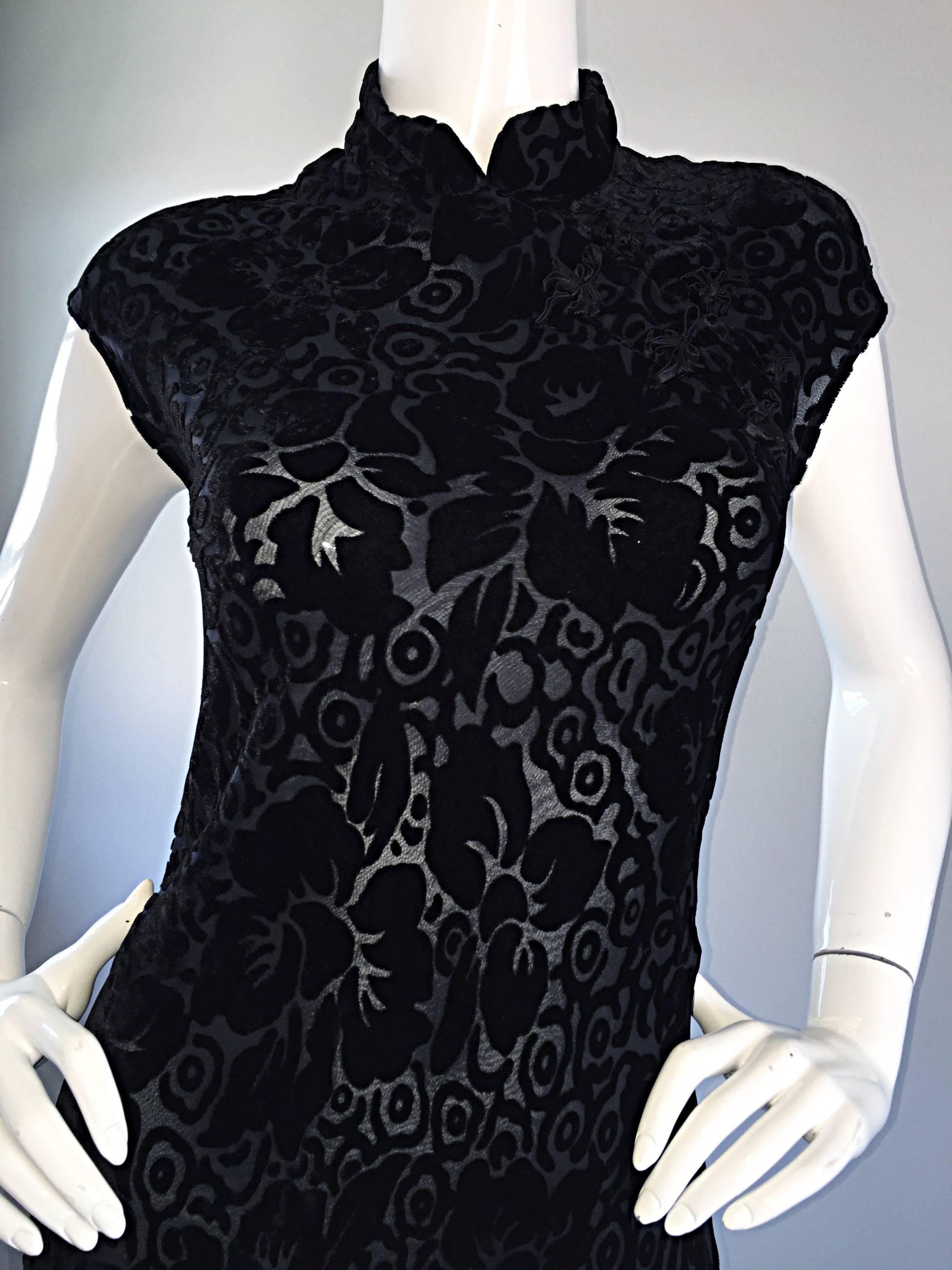Important Vintage Donna Karan Chinese Inspired Black Silk Cut Out Velvet Dress 1
