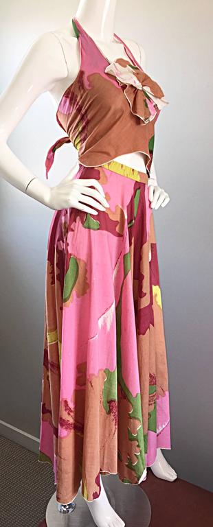 Pink Vintage Holly's Harp 1970s Crop Top and Wide Leg Palazzo Pants Ensemble Small For Sale