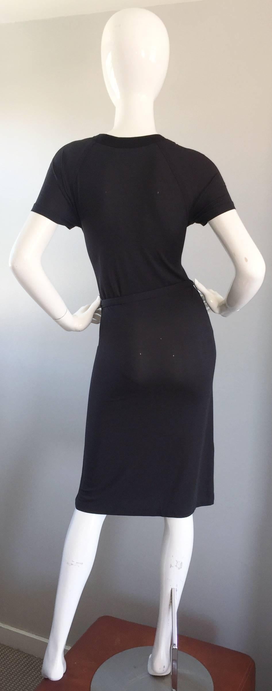 Black Vintage Costume National 1990s Grey Jersey Sexy Belted 90s Bodycon Dress Sz 38 For Sale