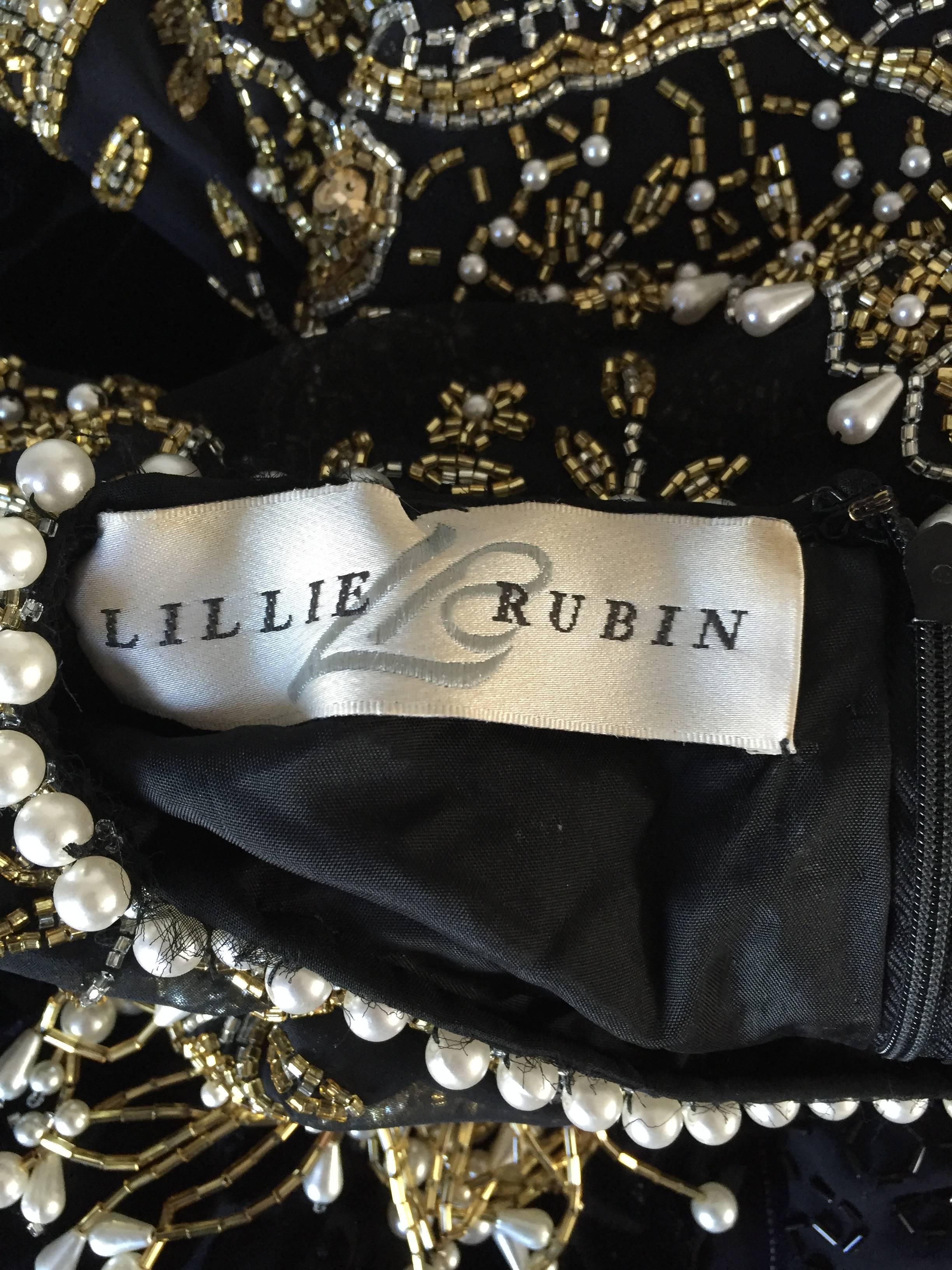 Vintage Lillie Rubin 1990s Amazing Fully Beaded Sequined Pearl Silk Fringe Dress For Sale 2