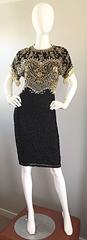 Vintage Lillie Rubin 1990s Amazing Fully Beaded Sequined Pearl Silk Fringe Dress