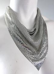 Vintage Whiting and Davis 1970s Silver Chainmail 70s Metal Disco Bib Necklace