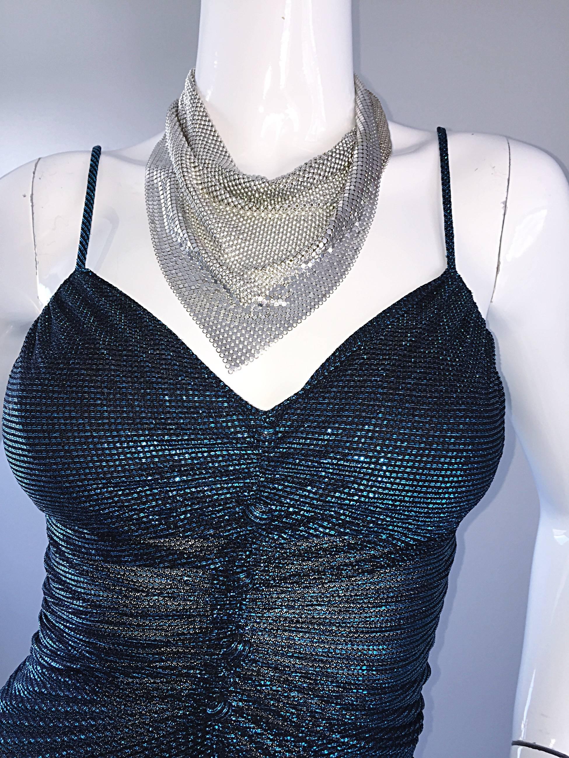 Retro Vintage Whiting and Davis 1970s Silver Chainmail 70s Metal Disco Bib Necklace 