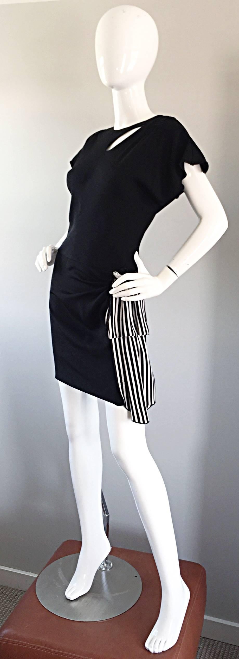 Women's Holly's Harp Vintage Avant Garde Black and White Silk Jersey Cut Out Mini Dress For Sale