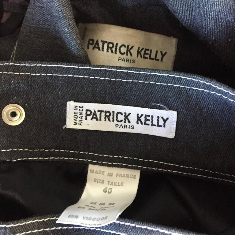 Vintage Patrick Kelly Denim and Leather Fringe Rare Skirt + Jacket Suit ...