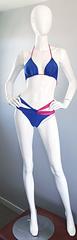 New 1990s Jean Louis Scherrer Vintage Fuchsia Pink & Blue Cut Out String Bikini