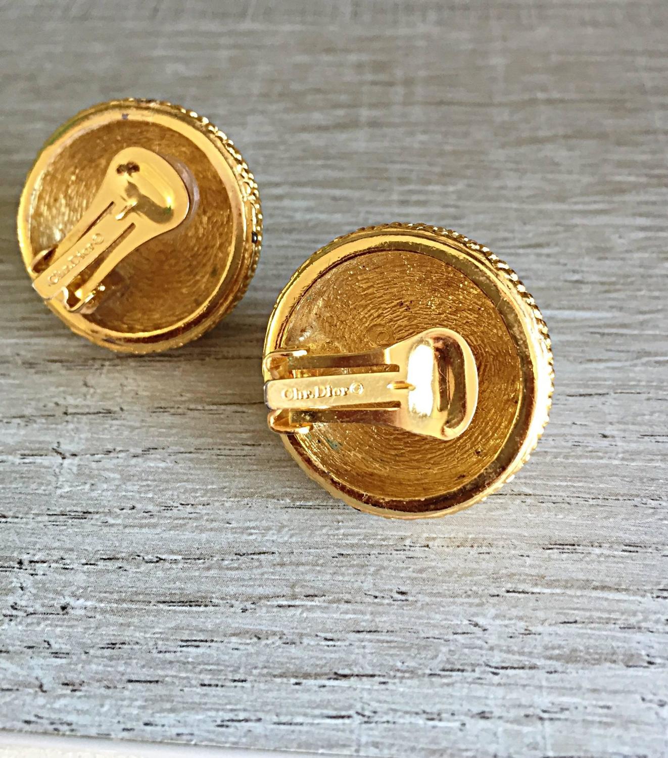 Vintage Christian Dior 1960sSigned Large Pearl + Gold Dome Clip On 60s