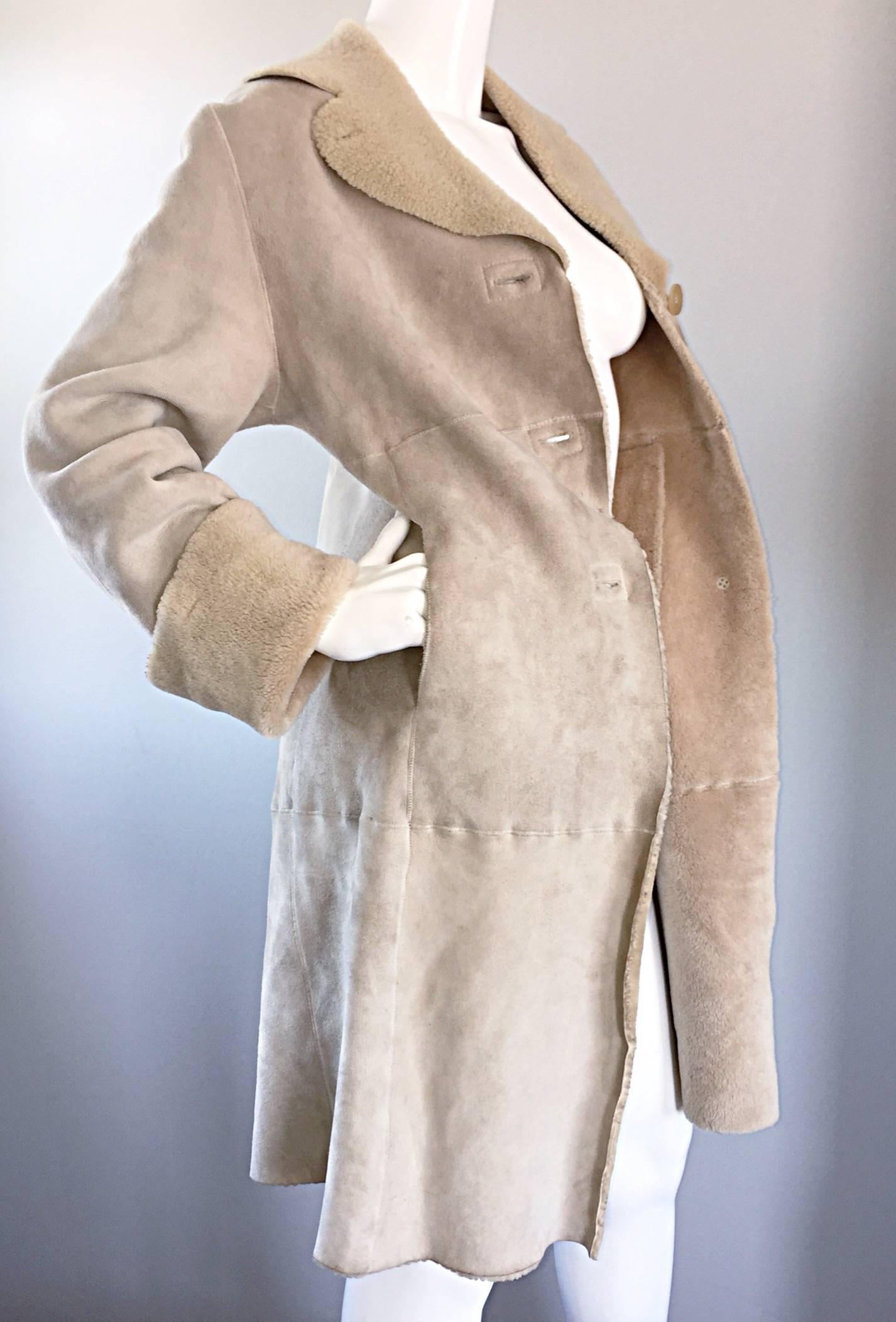 Vintage Giorgio Armani Unworn Shearling Taupe Beige Suede Leather Jacket Coat  1