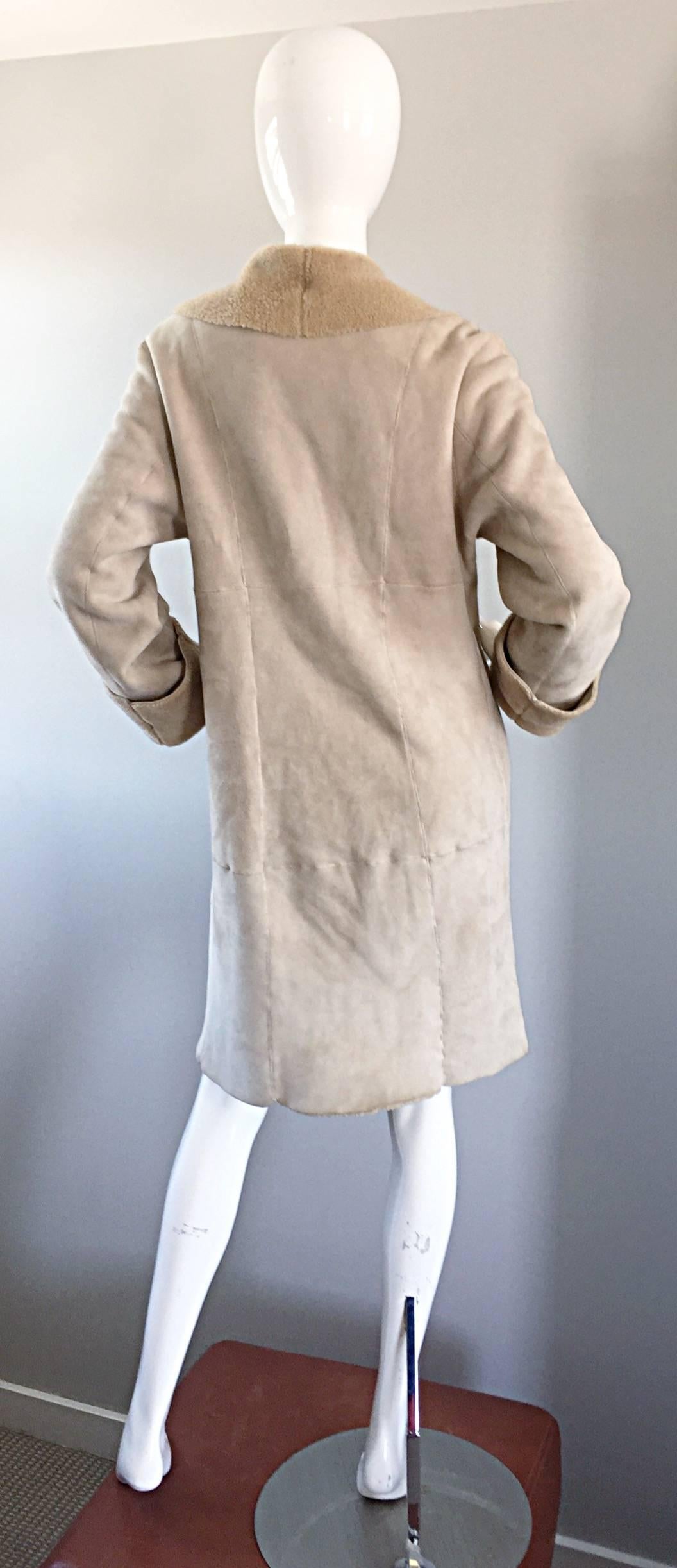Vintage Giorgio Armani Unworn Shearling Taupe Beige Suede Leather Jacket Coat  In New Condition In San Diego, CA