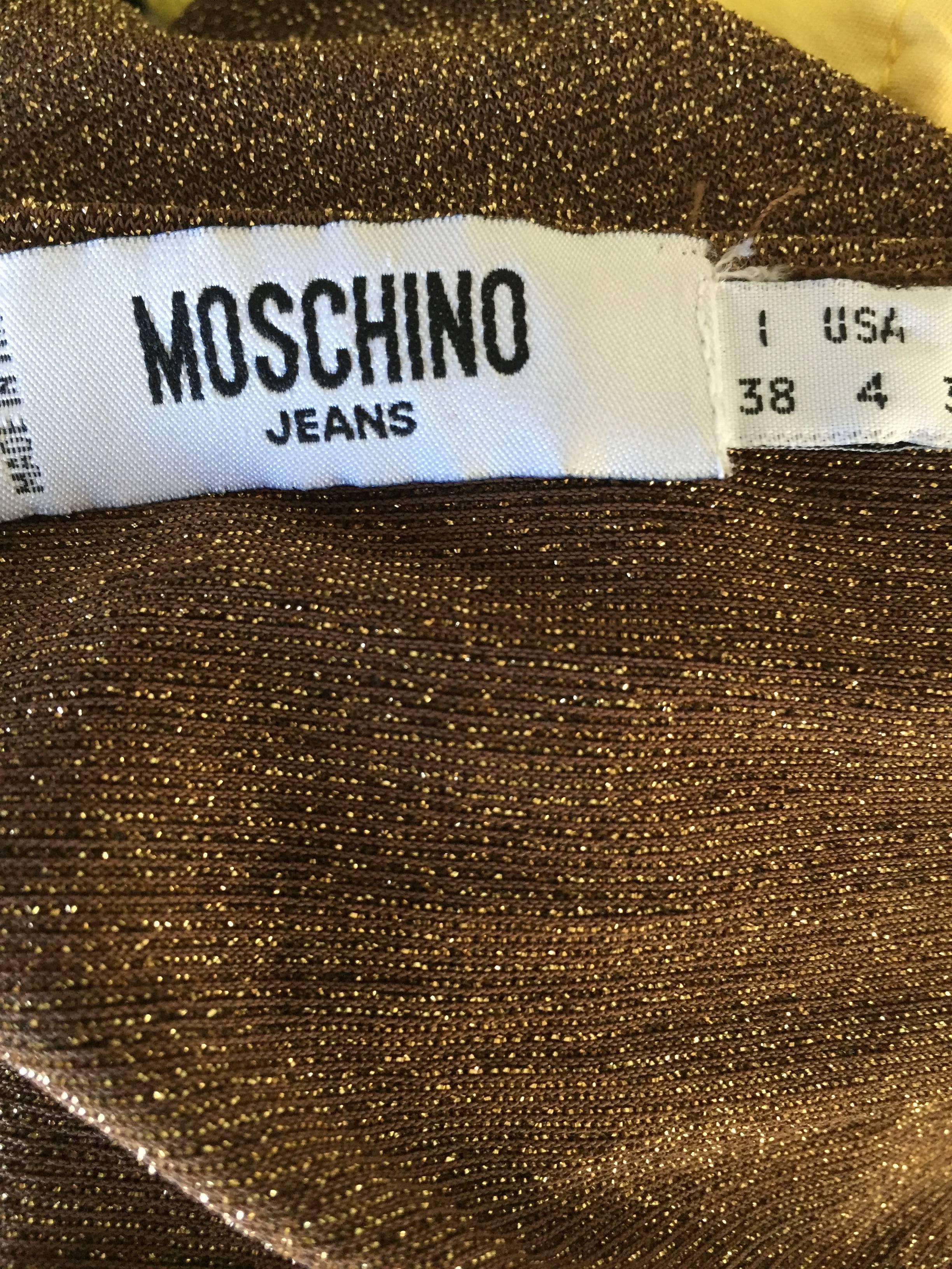 Vintage Moschino Sexy 1990s Bronze Metallic Keyhole 90s Jersey Sleeveless Top 2