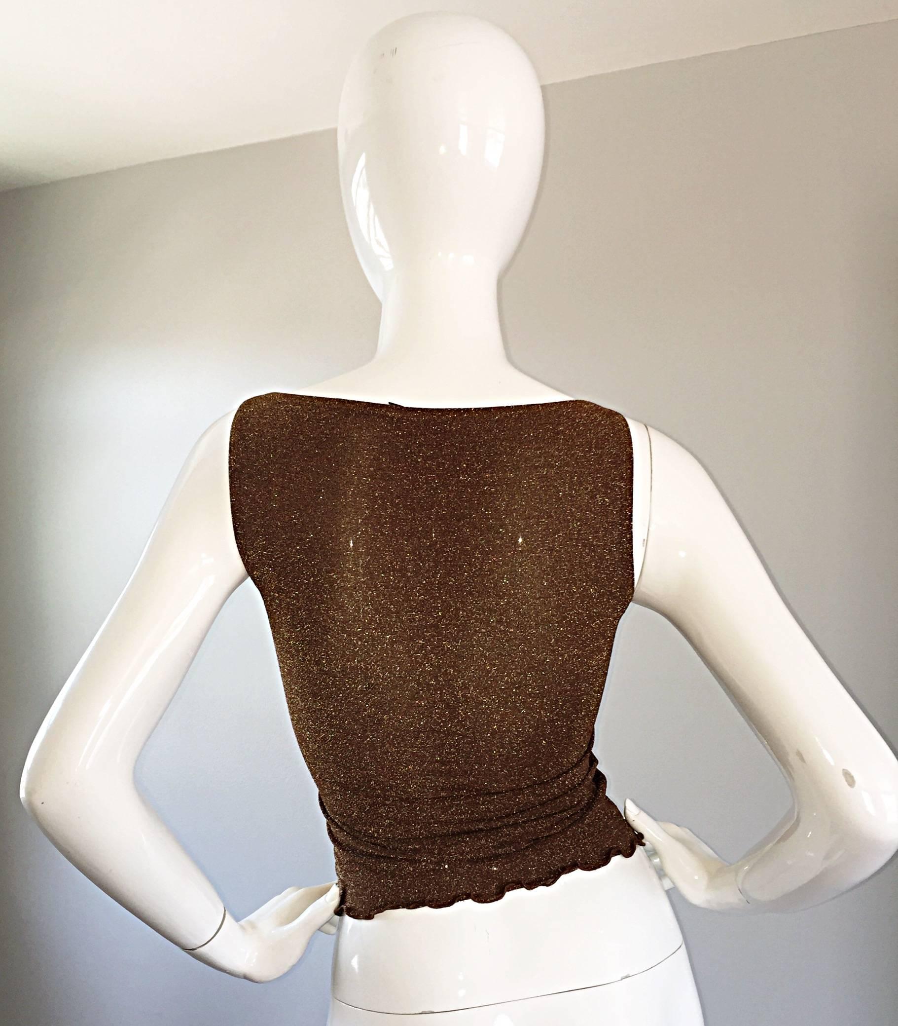 Vintage Moschino Sexy 1990s Bronze Metallic Keyhole 90s Jersey Sleeveless Top In Excellent Condition In San Diego, CA