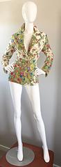 1970s Leslie Fay Knit Jersey Novelty Floral Garden Botanical Print Blazer Jacket