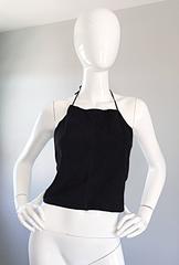 Gemma Kahng Vintage Años 90 Piel de ante negra Camisa 90s Cropped Halter Top