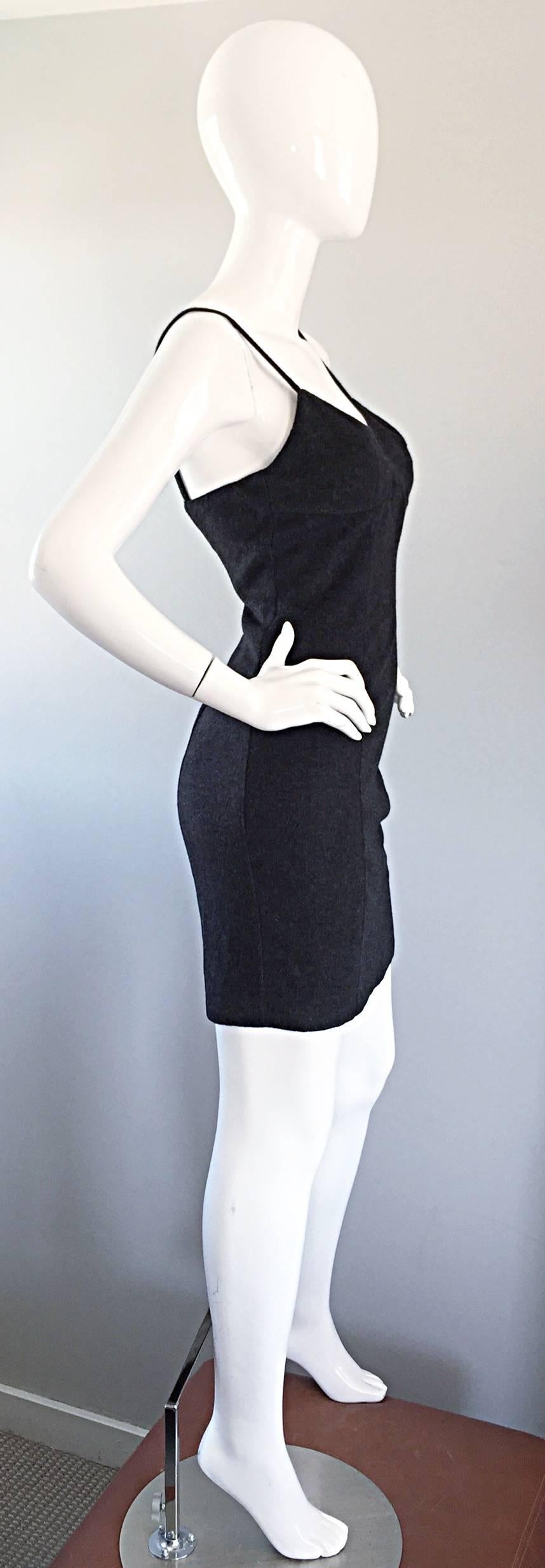 1990s Michael Kors Vintage Charcoal Grey Bodycon Early 90s Italian Mini Dress 6 In Excellent Condition For Sale In San Diego, CA
