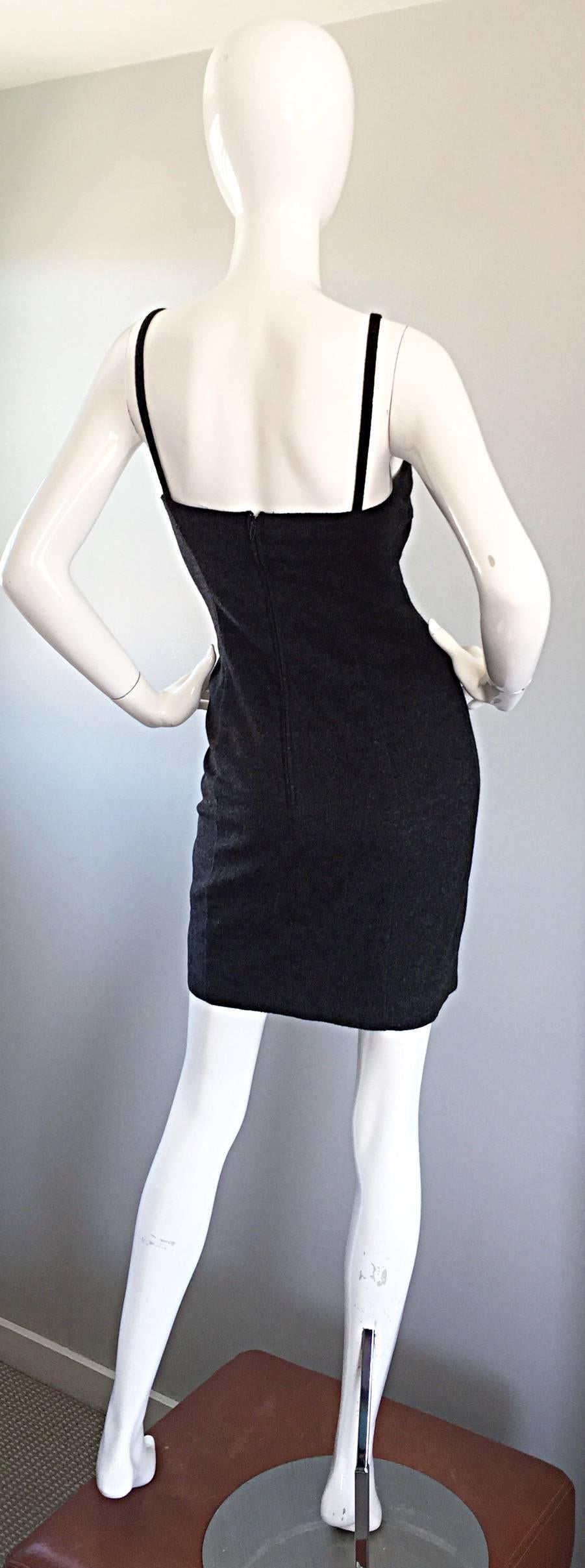 Women's 1990s Michael Kors Vintage Charcoal Grey Bodycon Early 90s Italian Mini Dress 6 For Sale