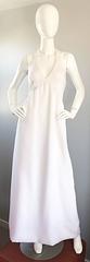 Mollie Parnis Vintage 1970s White Linen 70s Halter Neck Boho Maxi Dress
