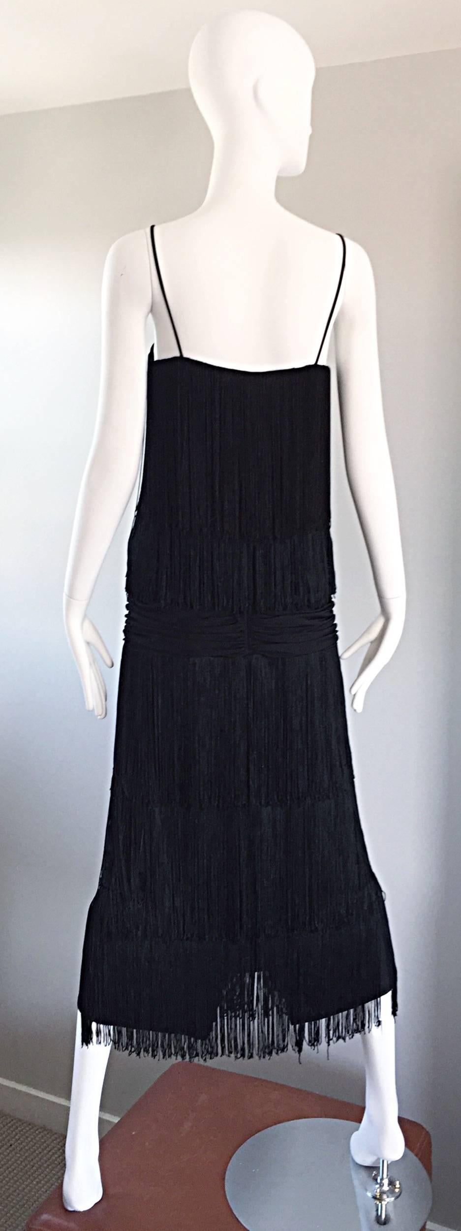 Black Amazing Vintage Pat Richards I Magnin Fully Fringed 70s Does 20s Flapper Dress