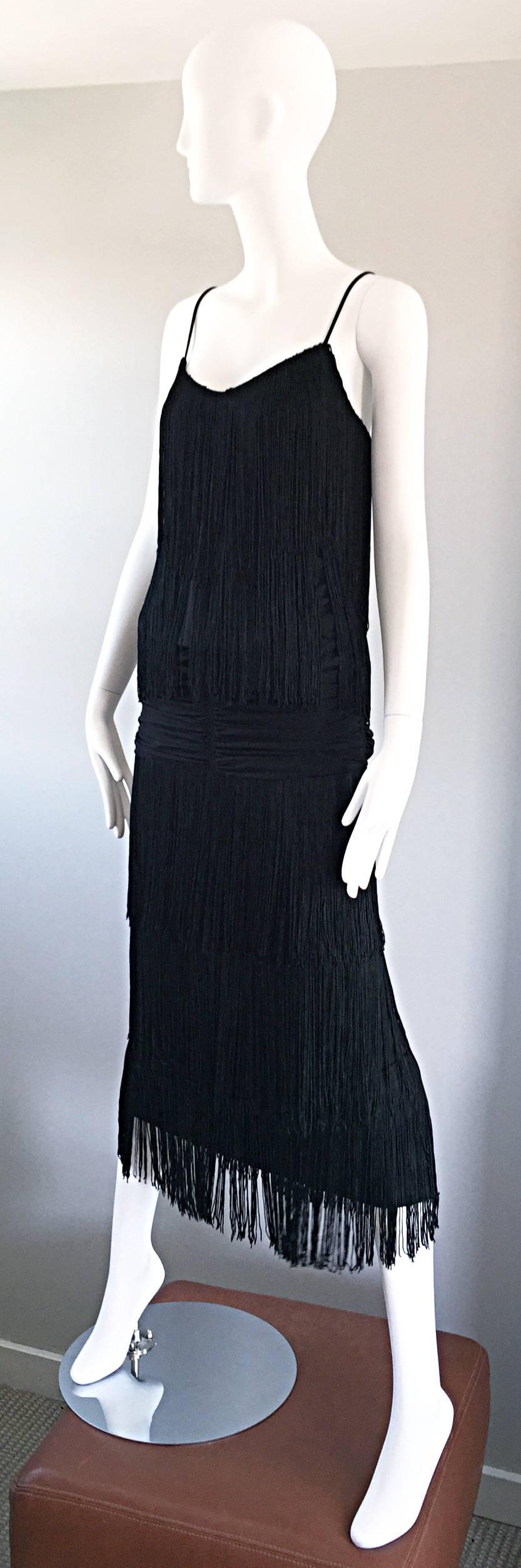 Amazing Vintage Pat Richards I Magnin Fully Fringed 70s Does 20s Flapper Dress In Excellent Condition In San Diego, CA