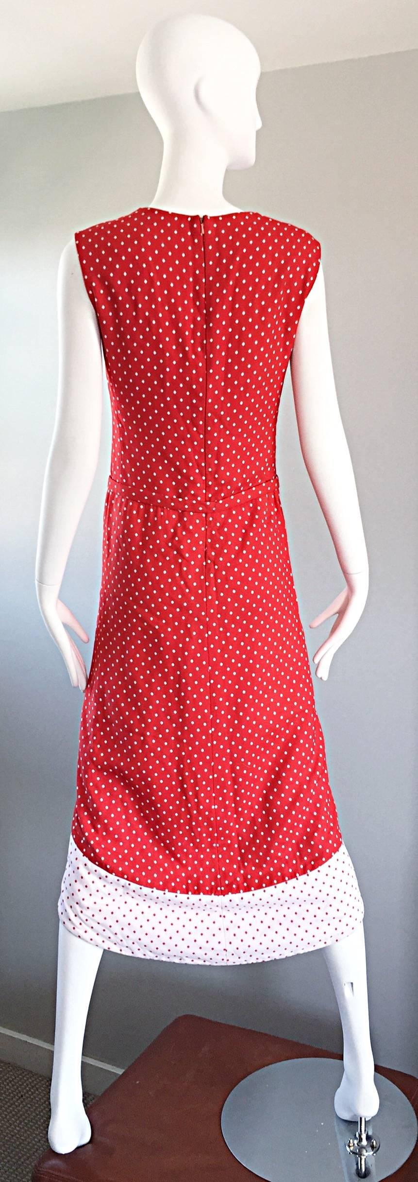 1960s Pierre Cardin Couture Vintage Space Age Red White Polka Dot Cut Out Dress In Excellent Condition For Sale In San Diego, CA