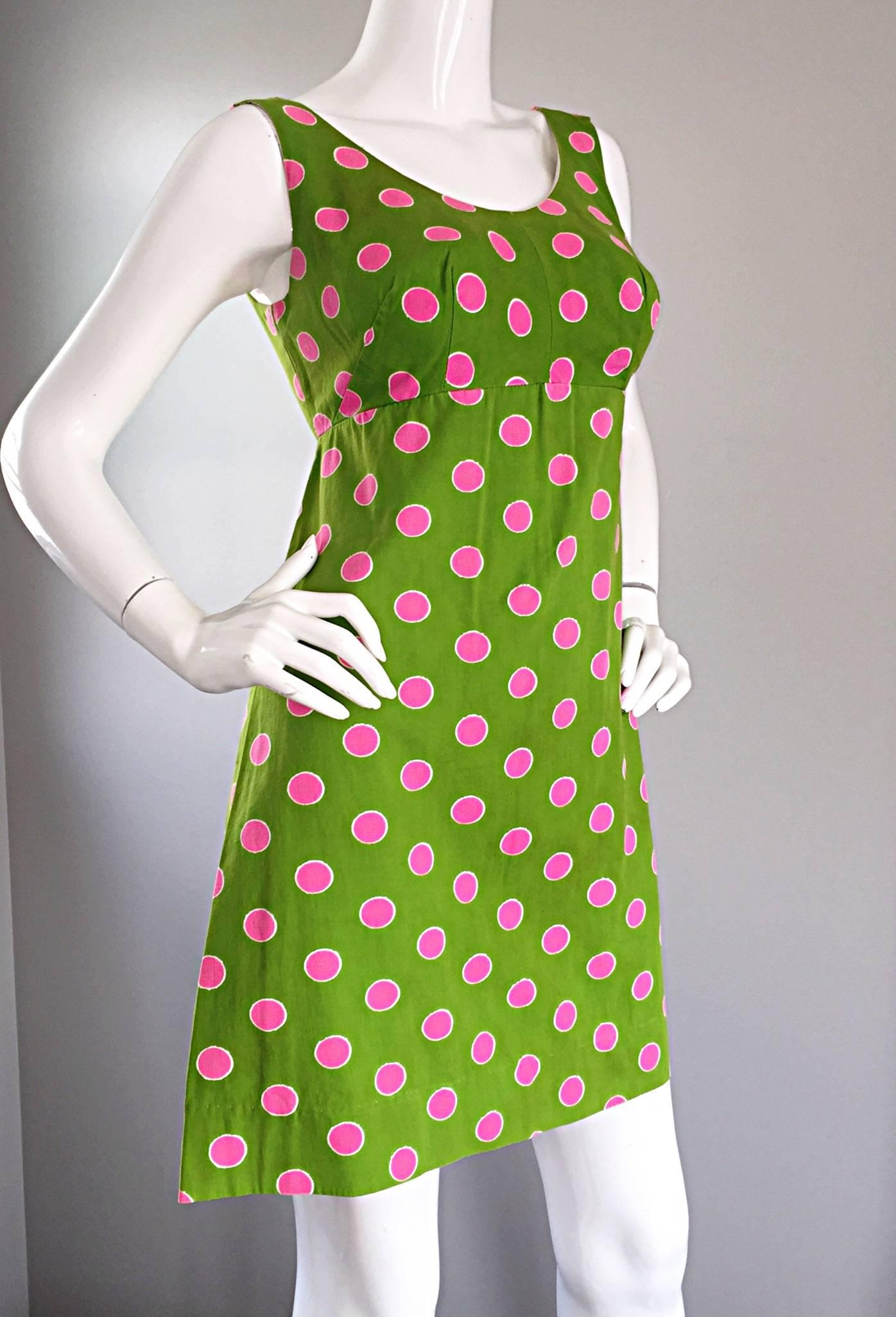 pink and green polka dot dress