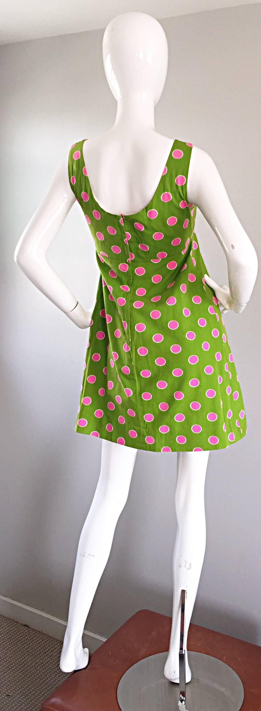 green dress with pink polka dots