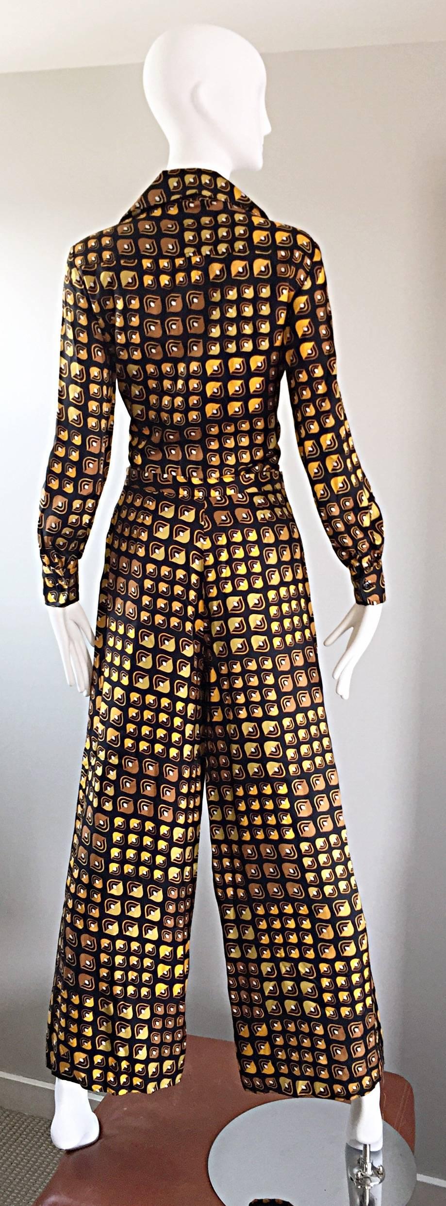 Lanvin Vintage Silk Blouse and Flared Trousers Geometric Yellow Print Rare 1970s 4