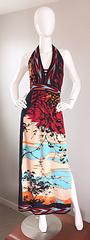 Vintage Paganne Gene Berk Signed Asian Themed 1970s Novelty Halter Maxi Dress