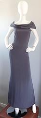 1990s Bill Blass Vintage French Dove Gray Off Shoulder Silk Jersey Evening Gown