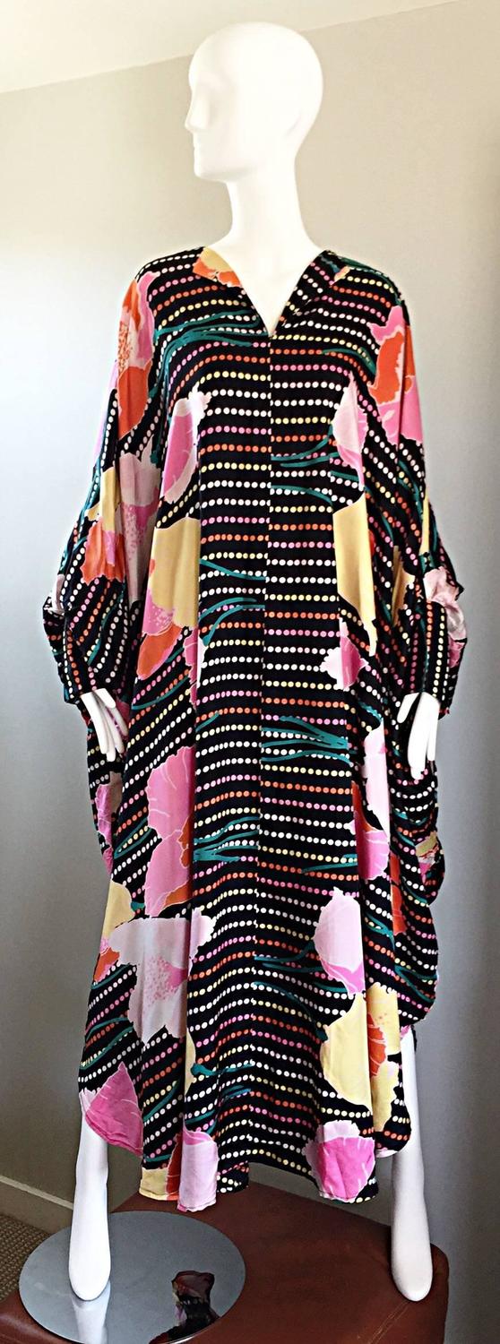 Amazing Vintage Lois Myers 1970s 70s Polka Dots and Flowers Caftan Maxi ...