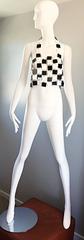 Paco Rabanne Black and White Acrylic Vintage Halter Crop Top, 1960s