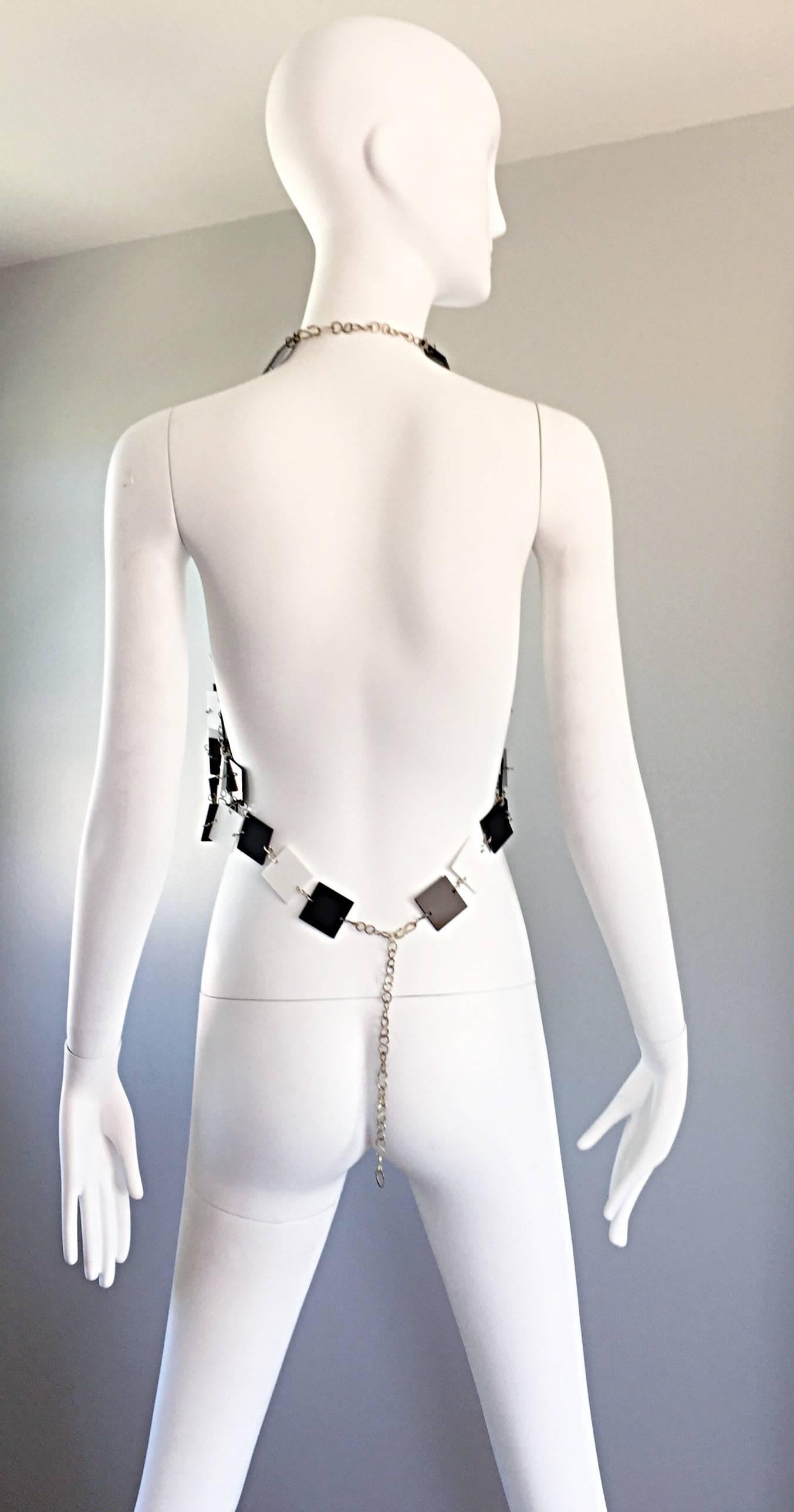 Paco Rabanne Black and White Acrylic Vintage Halter Crop Top, 1960s For Sale 1