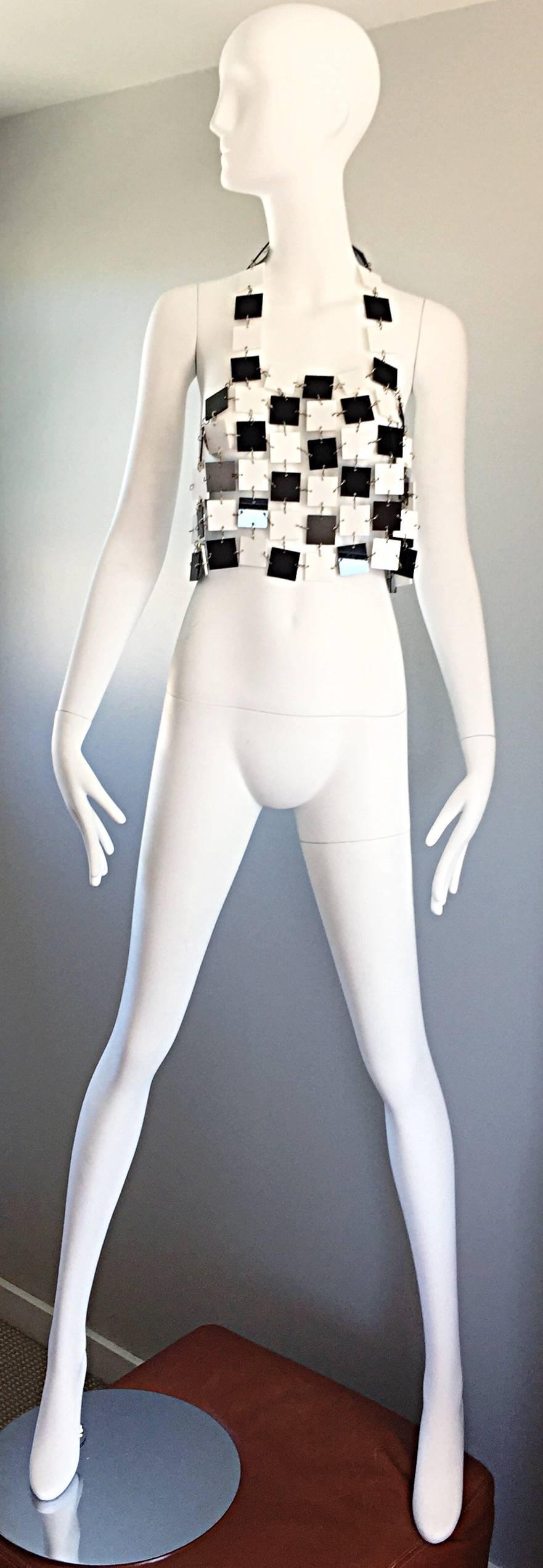 Paco Rabanne Black and White Acrylic Vintage Halter Crop Top, 1960s For Sale 2