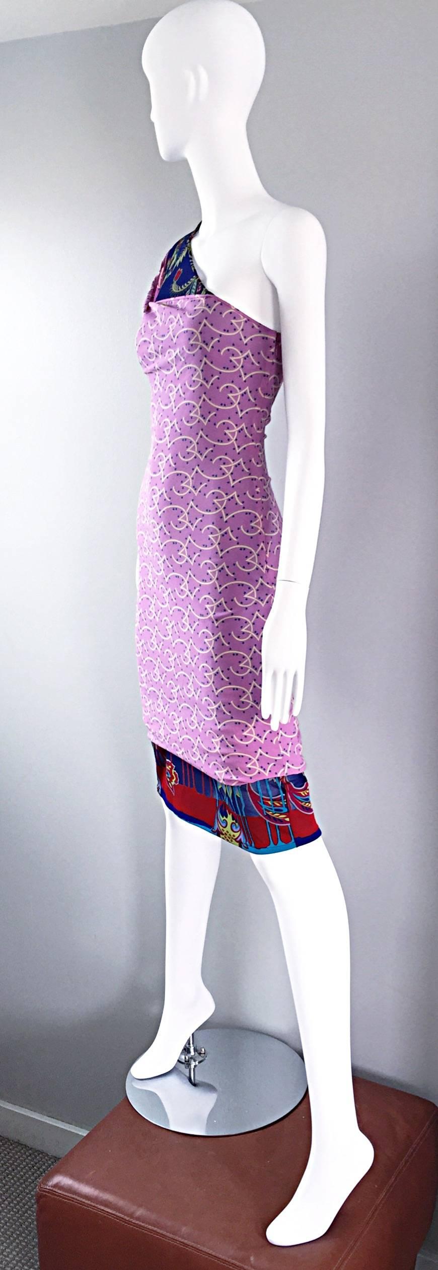 Vintage Gianni Versace Couture 1990s One Shoulder Mixed Media Bodycon Star Dress 1